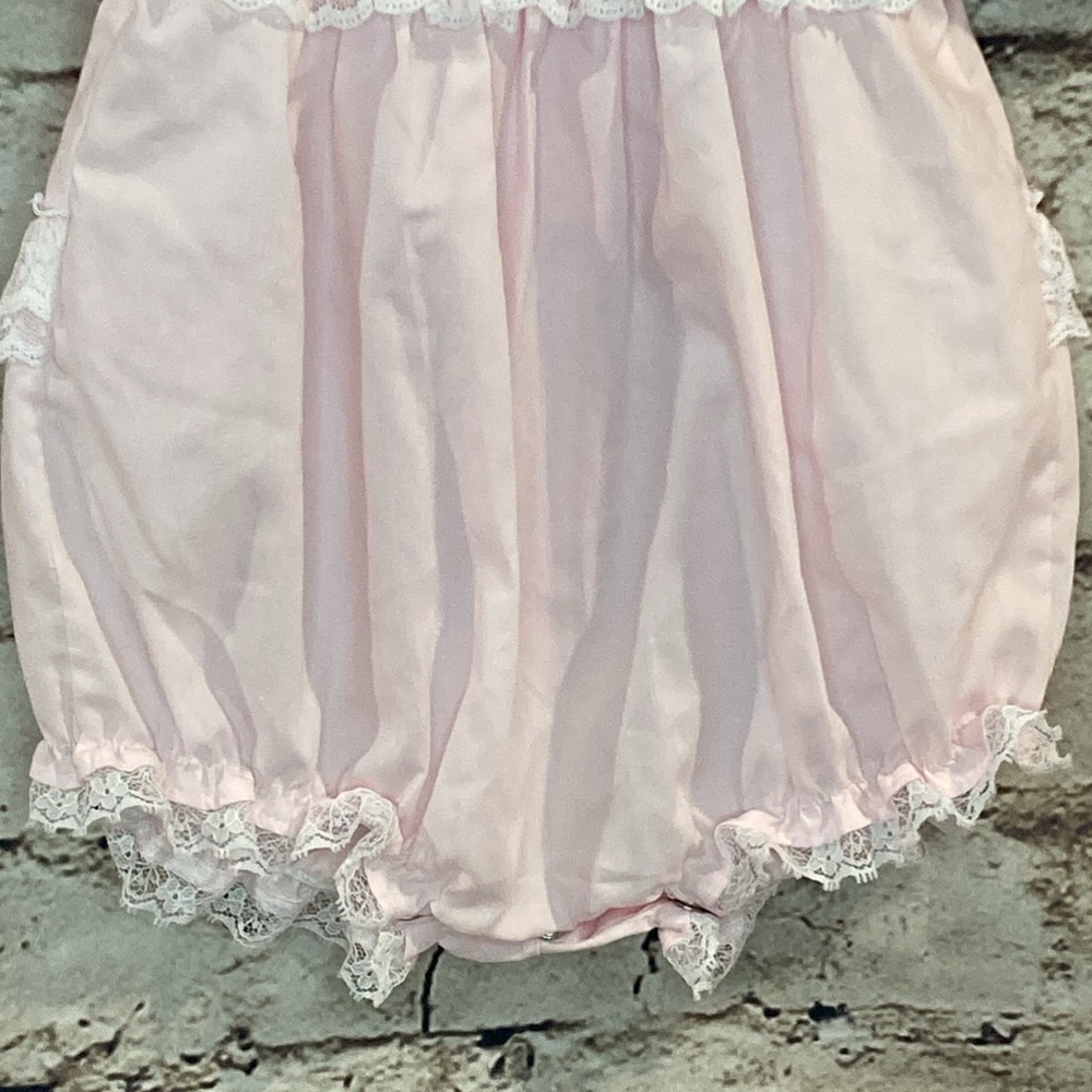 Vintage- Alexis Light Pink Bubble Romper with Embroidery and Lace Trim - Picture 6 of 9